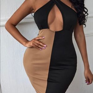 SHEIN SXY Two Tone Tie Back Halter Bodycon Dress